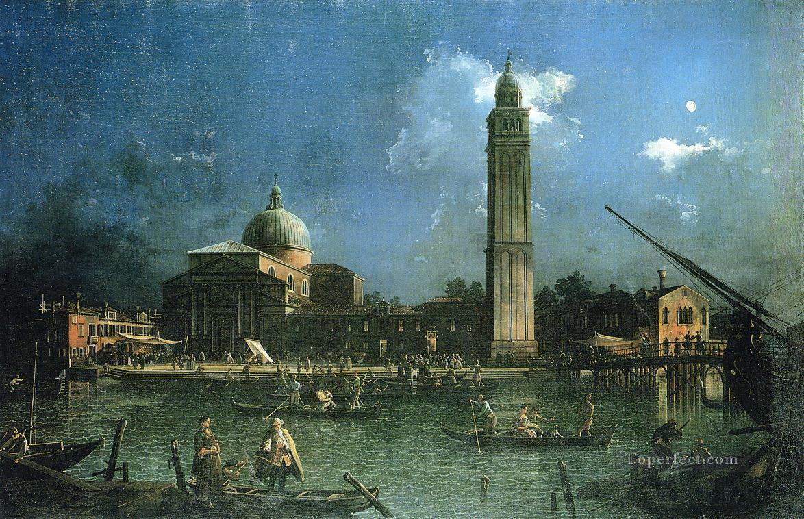 night time celebration outside the church of san pietro di castello Canaletto Oil Paintings
